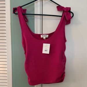 &merci NWT Magenta Tie-Shoulder Rouched Side Tank Top
